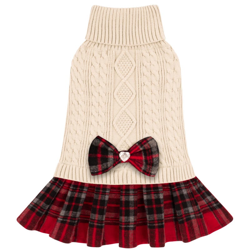 KYEESE Dog Sweater Knitwear Puppy Sweater Dress Stretchy Pullover Cat Sweaters Thick Pet Coats with Bowtie Warm Turtleneck Dogs Clothes Soft Dog Sweaters for Small Dogs Girl for Cold Weather Winter - Image 1